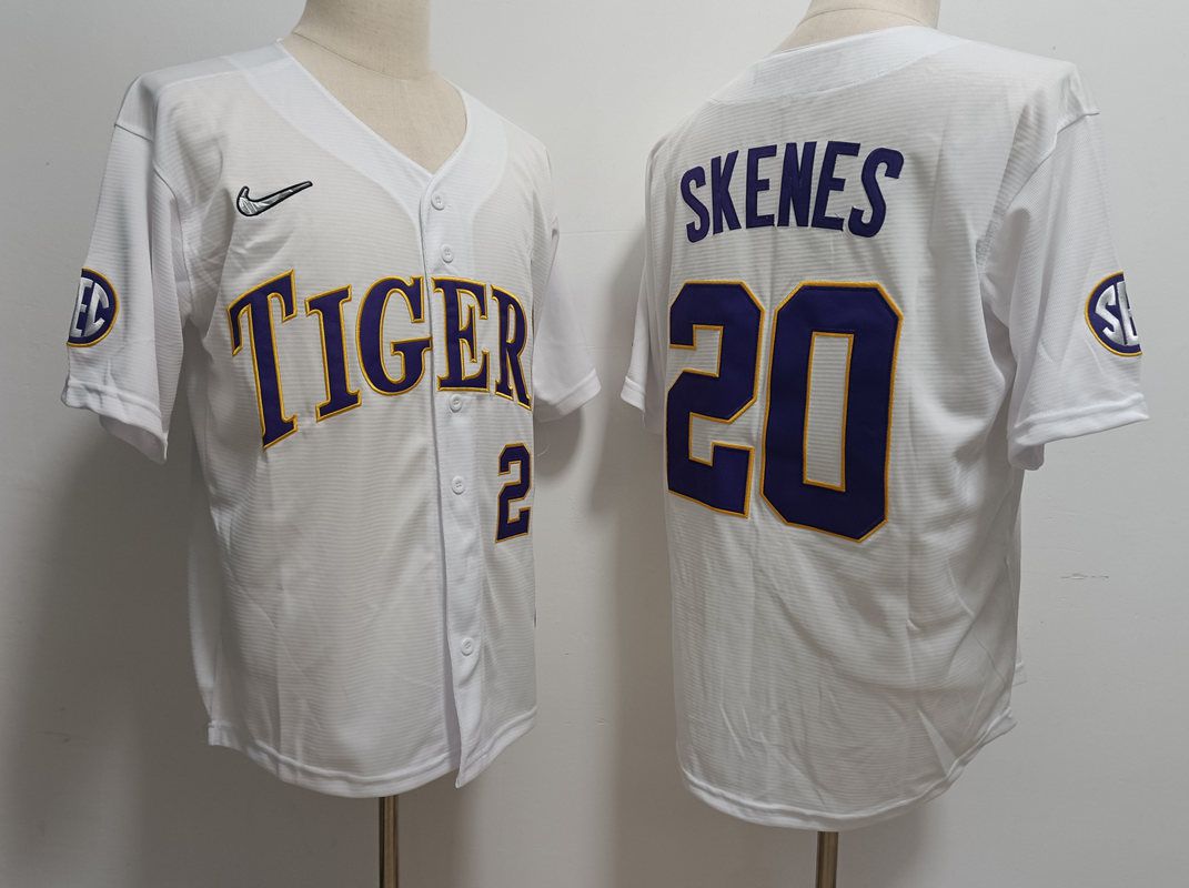 Men LSU Tigers #20 Skenes White Nike 2025 NCAA Jersey